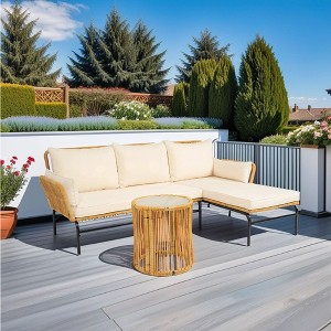 CAVINAS Outdoor Couch Set with Thick Cushions, Rattan Patio Conversation Sets, Modern Patio Sofa Set for Backyard, Garden, Light Yellow - 1 of 4