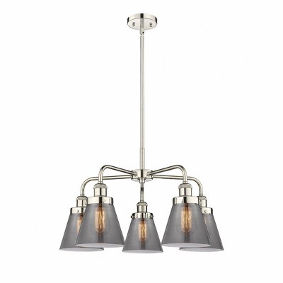 Cone - 5 Light Stem Hung Chandelier In Art Deco Style-14.75 Inches Tall and 24.25 Inches Wide