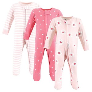 Hudson Baby Girls Cotton Sleep and Play, Pink Daisy Heart - 1 of 4