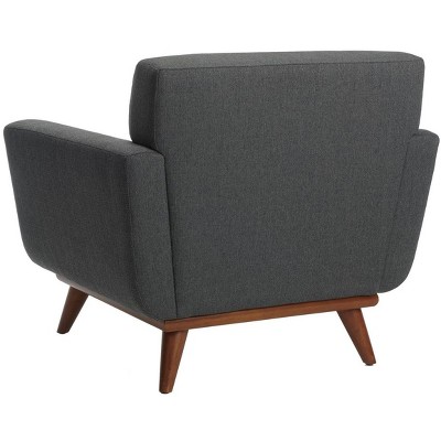 Slate Grey Tufted Linen Mid-Century Accent Chair with Wooden Legs