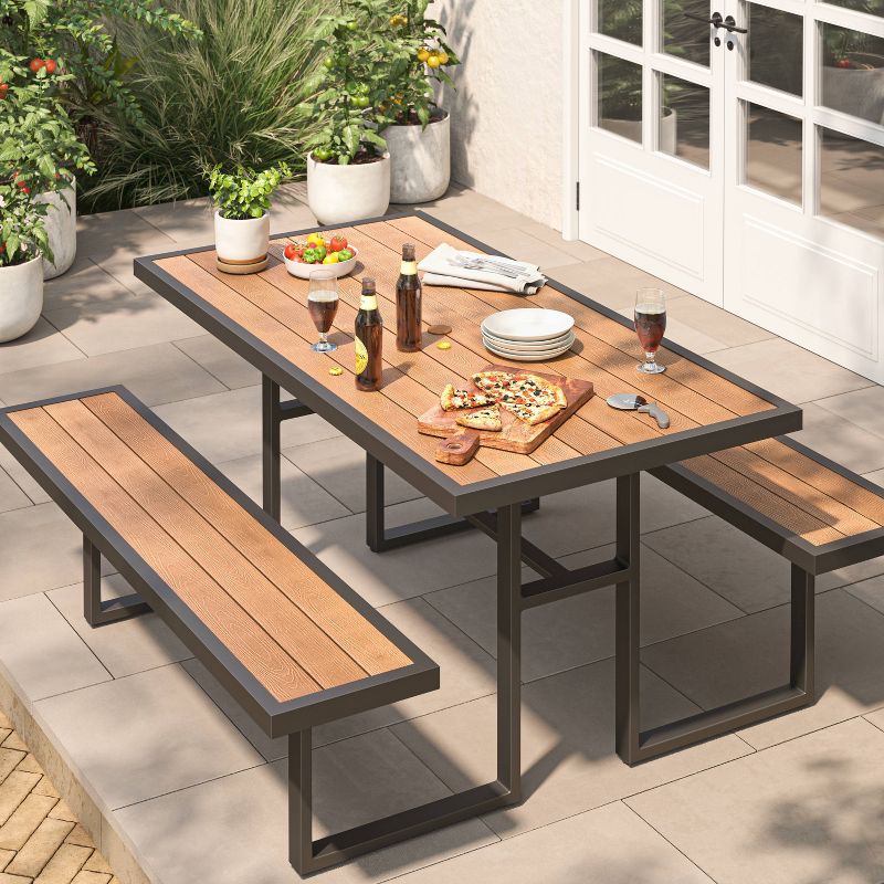 Faux Wood Rectangle Bryant Outdoor Patio Picnic Dining Table Gray/Natural Wood - Threshold&#8482;, 3 of 8