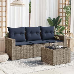 4 Piece Patio Sofa Set with Cushions ,Poly Rattan vidaXL - 1 of 3
