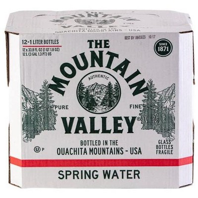 The Mountain Valley 1 Liter Spring Water In Glass Bottle 1 Liter (Pack of 12) 33.8 Fl Oz (Pack of 12)