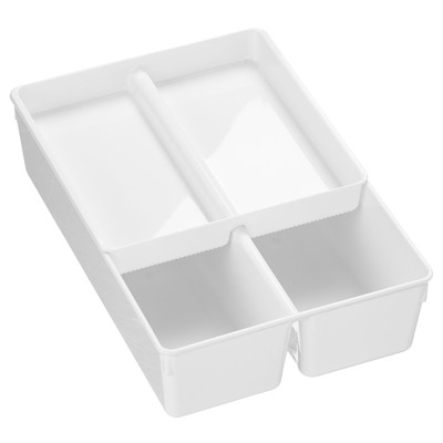 mDesign Plastic Stackable 2-Tier Kitchen Drawer Organizer Tray Bin, White