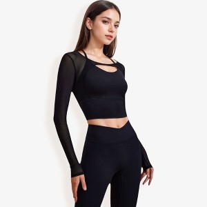 Anna-Kaci Active Women's Long Sleeve Mesh Cropped Activewear Top with Cutout Detail and Sheer Sleeves - Small, Light Beige - 1 of 4