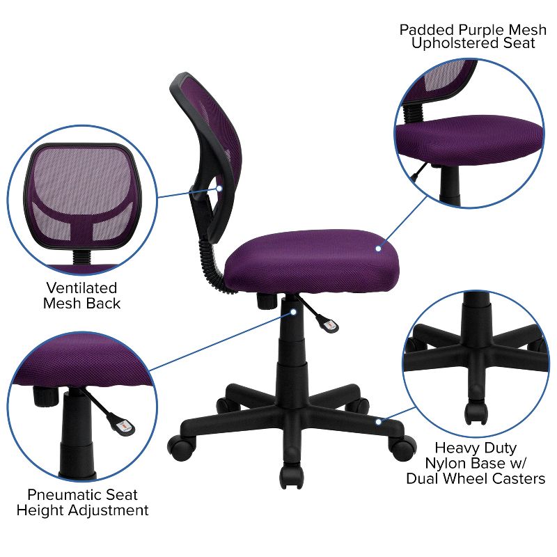 Flash Furniture Low Back Purple Mesh Swivel Task Office Chair, 3 of 12