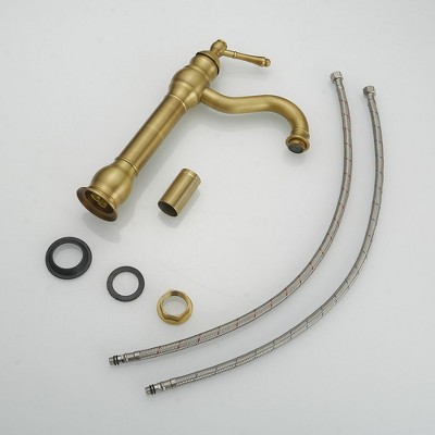 Antique Brass Single Handle Vessel Sink Faucet with Drain Assembly