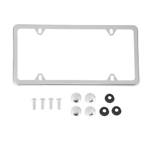 Unique Bargains License Plate Frame with Screws Caps 4 Hole 1 Set Triangle Square Hole Narrow Frame Stainless Steel - 1 of 4
