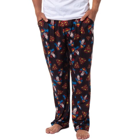 DC Comics Mens' Distressed Classic Superman All Over Pajama Sleep Pants  (XXXL) Black