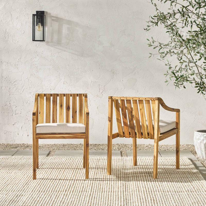 Saracina Home 2pk Mid-Century Modern Slatted Outdoor Acacia Arm Chairs with Cushions
, 3 of 8