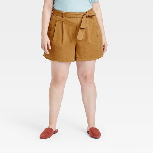 Women's Plus Size High-Rise Pleat Front Shorts - A New Day™ Brown 24W
