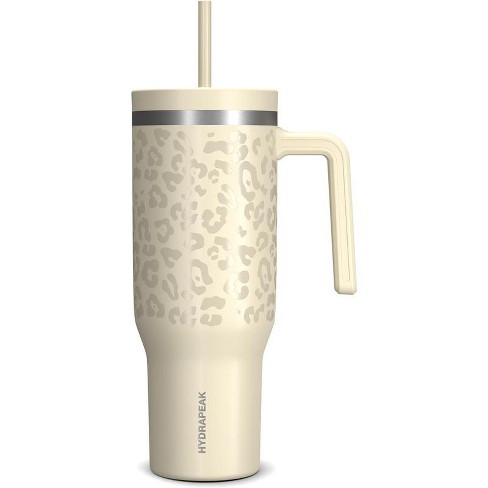 Hydrapeak Voyager 40oz Tumbler with Handle and Straw Cream Leopard