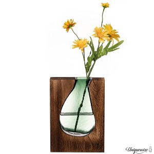 Uniquewise Pair of 10 and 12-Inch Wood and Glass Inlay Vases - Merging the Natural Warmth and Texture of Wood with the Elegance and Colo of glass - 1 of 4