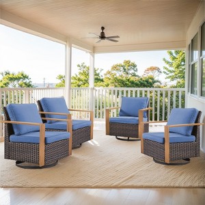Buenhomino Outdoor Swivel Patio Chairs Set of 4, Wicker Swivel Outdoor Chairs Set of 4, 4 Piece Furniture Set for Porch, Deck, Sunroom, Yard, Poolside - 1 of 4