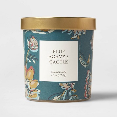 Blue Agave & Cactus Decal Glass Lidded Candle Turquoise Blue - Threshold™