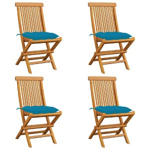 vidaXL Patio Chairs with Light Blue Cushions 4 pcs Solid Teak Wood - 1 of 4