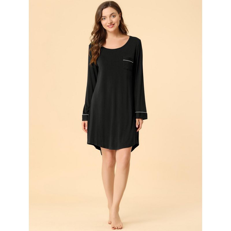Allegra K Women's Soft Long Sleeve Mini Lounge Dress Nightgown, 3 of 7