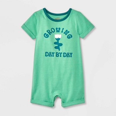Image of Baby Flower Short Sleeve Romper - Cat & Jack™ Green 0-3M