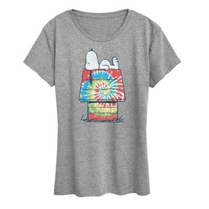 Women's - Peanuts - Snoopy Tie Dye House Short Sleeve Graphic T-Shirt - 1 of 4
