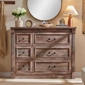 Mastgoal 48" Farmhouse Dresser with 6 Drawers, Rustic Wood Closet Storage with Roman Column for Bedroom - 1 of 4