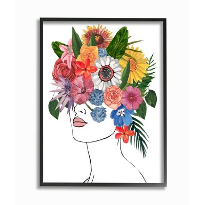 Stupell Industries Female Sketch Portrait Lips Multi-color Floral Arrangement