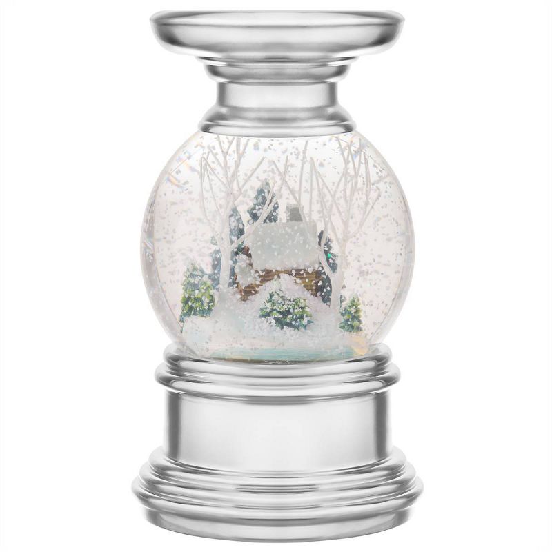 Snow Burst LED Christmas Snow Globe Candle Holder Log Cabin Decorative Holiday Scene Props - Haute D&#233;cor, 1 of 5