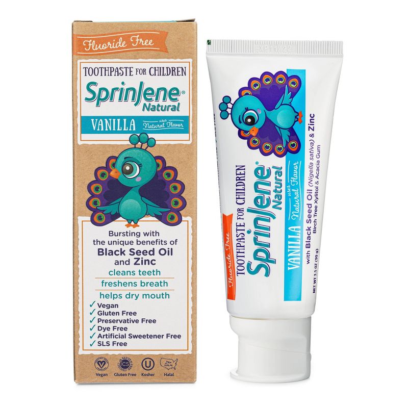 SprinJene Natural Kids Fluoride Free Toothpaste - Vanilla - 3.5oz, 1 of 7