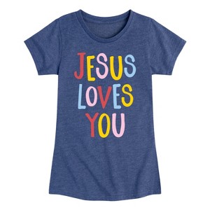 Girls' - Instant Message - Jesus Loves You Fitted Short Sleeve Graphic T-Shirt - 1 of 4