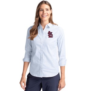 St Louis Cardinals Cutter & Buck Stretch Oxford Stripe Womens Long Sleeve Dress Shirt - 1 of 1