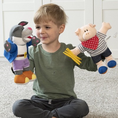 Детские куклы Constructive Playthings Three Little Pigs Hand Puppet Set – 4 Soft Storytelling Puppets for Imaginative Play - All Ages — фото 3