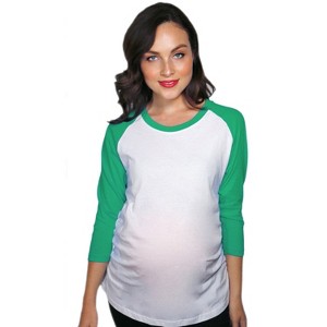 Maternity Raglan Shirt Comfortable 3/4 Long Sleeve Ruched Pregnancy Baseball Top - Crazy Dog Maternity Raglan - 1 of 4