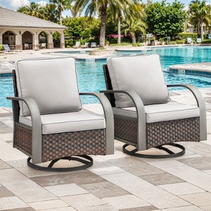 Buenhomino Patio Swivel Chairs Set of 2, High Back Patio Dining Chairs with All-Weather Olefin Fabric and Metal Frame for Backyard, Porch or Garden - 1 of 4
