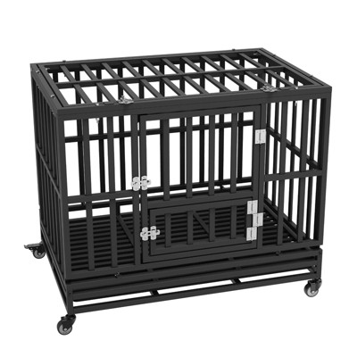 Munora 38" Heavy Duty Dog Crate - Indestructible 3-Door Kennel with Lockable Wheels for Medium/Large Dogs, 37.4"L x 25.6"W x 31.9"H
