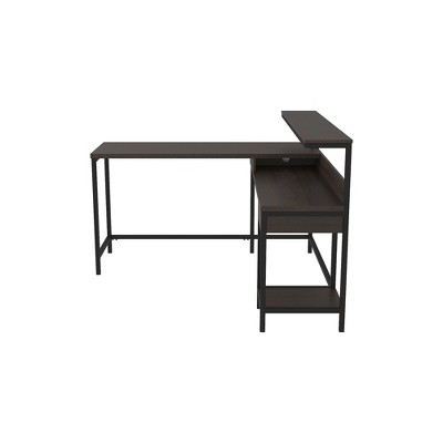 Warm Brown L-Shaped Wood Computer Desk with Hutch
