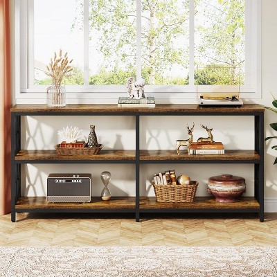 Hommoo 70.9" Long Console Table with Storage Shelves Rustic Brown & Black