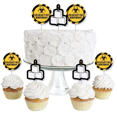 Big Dot of Happiness Happy Quarantine Birthday - Dessert Cupcake Toppers - Social Distancing Party Clear Treat Picks - Set of 24