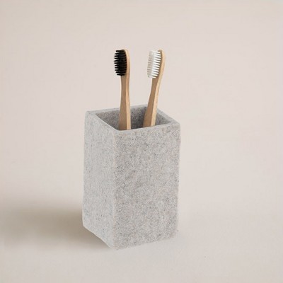 Evideco French Home Goods Modern Square Resin Stone Effect Bathroom Tumbler – Versatile Toothbrush Holder, Makeup Brush Cup and Countertop Organizer