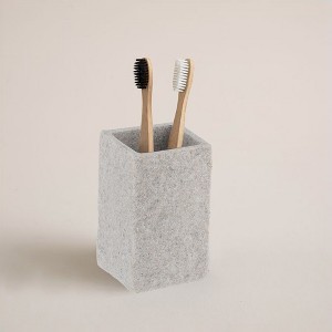 Evideco French Home Goods Modern Square Resin Stone Effect Bathroom Tumbler – Versatile Toothbrush Holder, Makeup Brush Cup and Countertop Organizer - 1 of 4