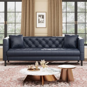 81" Modern Leather Couch for Living Room, Chesterfield Sofa with Deep Seats and 2 Pillows, 3 Seater Sofa with Button Tufted - 1 of 4