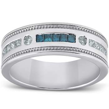 Pompeii3 1/2 Ct Mens Blue Diamond Princess Cut Wedding Ring 10k White Gold