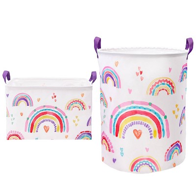 Allure Home Rainbow Hearts Kids' Storage Bin with Purple Handles