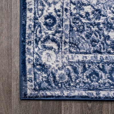 Handmade Rectangular Dark Blue/Ivory Synthetic Area Rug