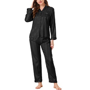 cheibear Women's Satin Soft Button-Down Sleepwear with Pants Lounge Pajama Set - 1 of 4