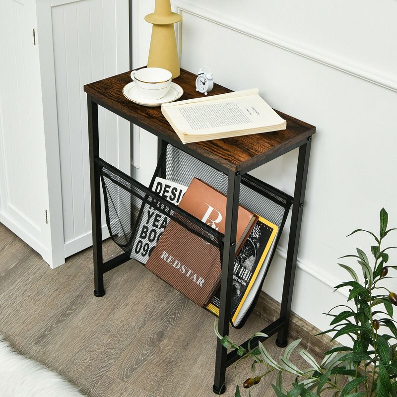 Costway Narrow End Table Magazine Holder Sling Industrial Accent Console Table, 4 of 11