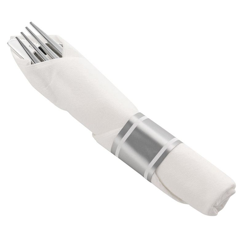 Smarty Had A Party Silver Plastic Cutlery in White Napkin Rolls Set - Napkins, Forks, Knives, Spoons and Paper Rings (100 Guests), 1 of 3