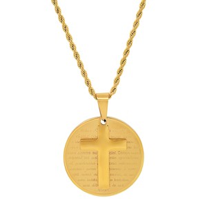 Steeltime 24" Men's 18k gold plated stainless steel round portuguese prayer and cross pendant - 1 of 4