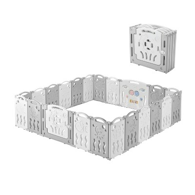 AMERLIFE Baby Playpen, Upgraded Portable Foldable Baby Fence with Game Panel and Safety Gate