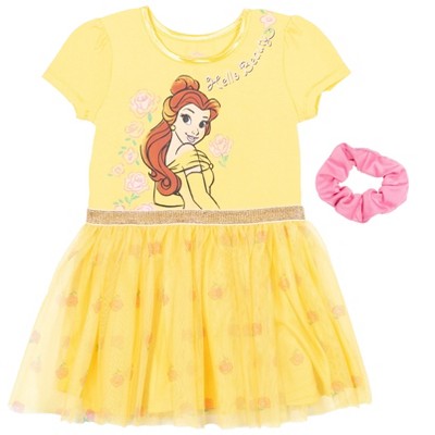 Disney Princess Belle Short Sleeve Tutu Dress Scrunchie Set Belle 