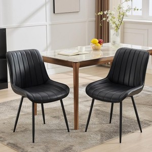 Dining Chairs Set of 2, Upholstered PU Leather Kitchen & Dining Chairs with Whale Backrest,Chair with Padded Seat and Metal Legs for Restaurant/Cafe - 1 of 4