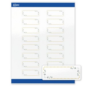 Avery Labels, 1" x 2-5/8", Glossy White, Green Florals w/ Gold Dots, 160ct - 1 of 4